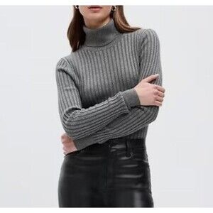 Gap Women's Gray Metallic Shimmer Ribbed Turtleneck Sweater Size XL NWT
